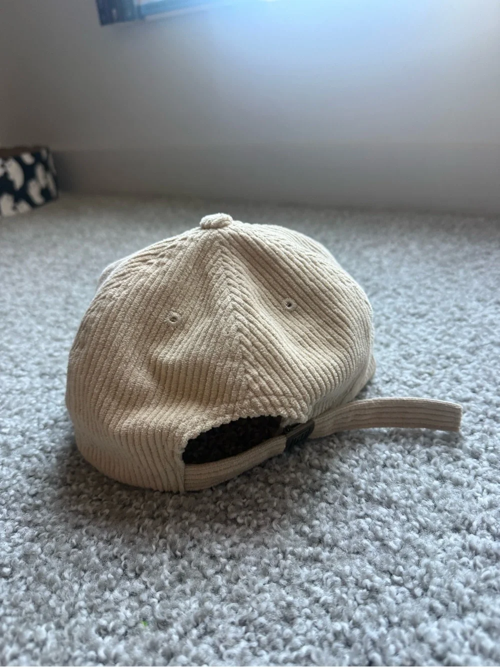 Beige Corduroy Cap with Mushroom Patch